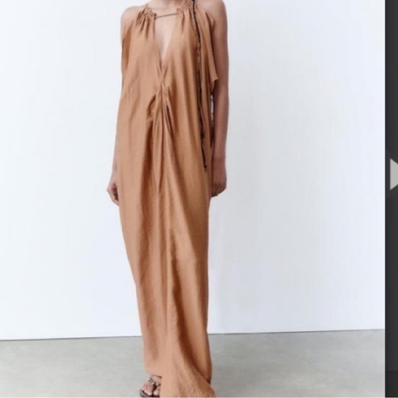 New Zara Kaftan Beaded Neckline Maxi Dress/Swim Beach Cover-Up  NWT XL - Picture 4 of 16